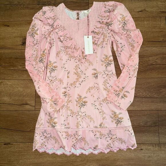 NWT LoveShackFancy Womens Puff Sleeve Cedella Mini Dress Honey Dew Pink Sz 4 - Picture 7 of 15